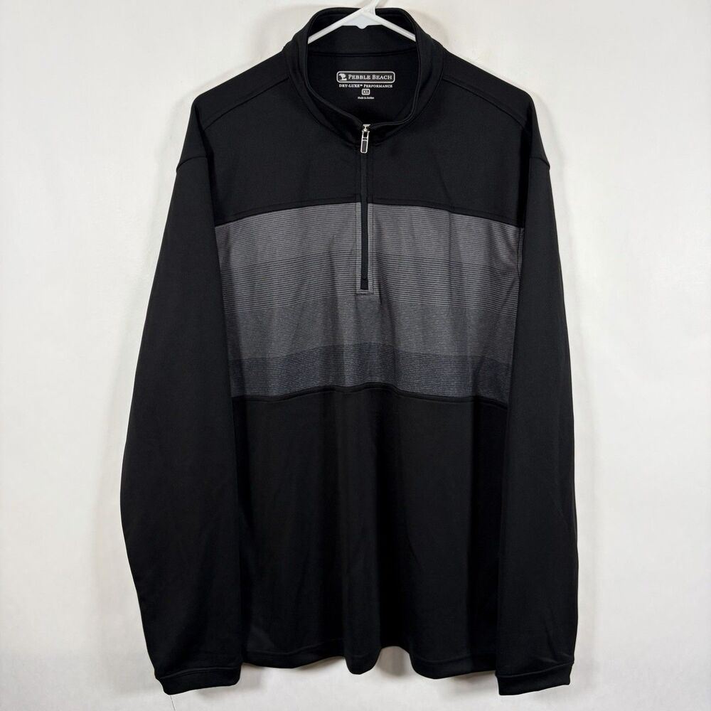 Pebble Beach Dry-Luxe Performance 1/4 Zip Golf Pullover Mens XL Black Gray